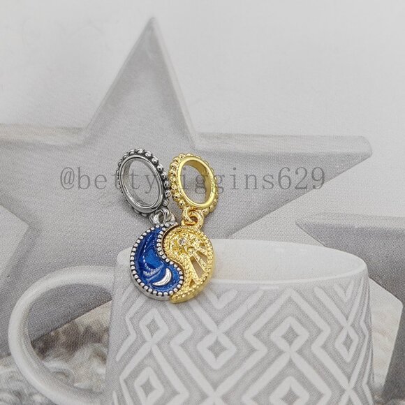 Pandora Two-tone Splittable Sun & Moon Dangle Charm - Picture 5 of 8